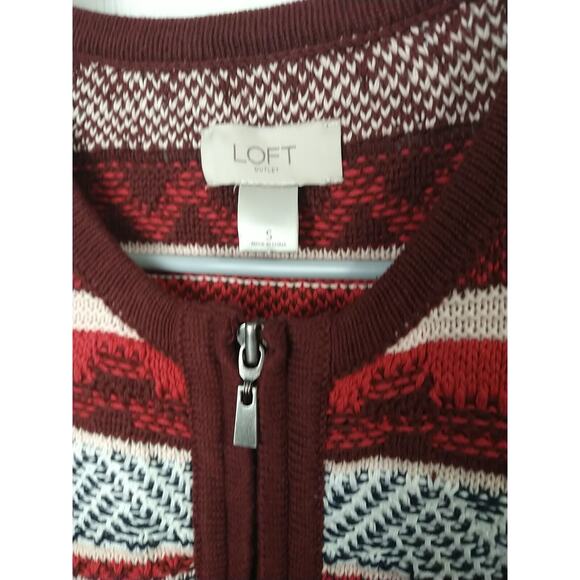 Loft Woman S Cardigan Fair Isle Pocket Front Zip Long Sleeve Cabin Core - Picture 4 of 9